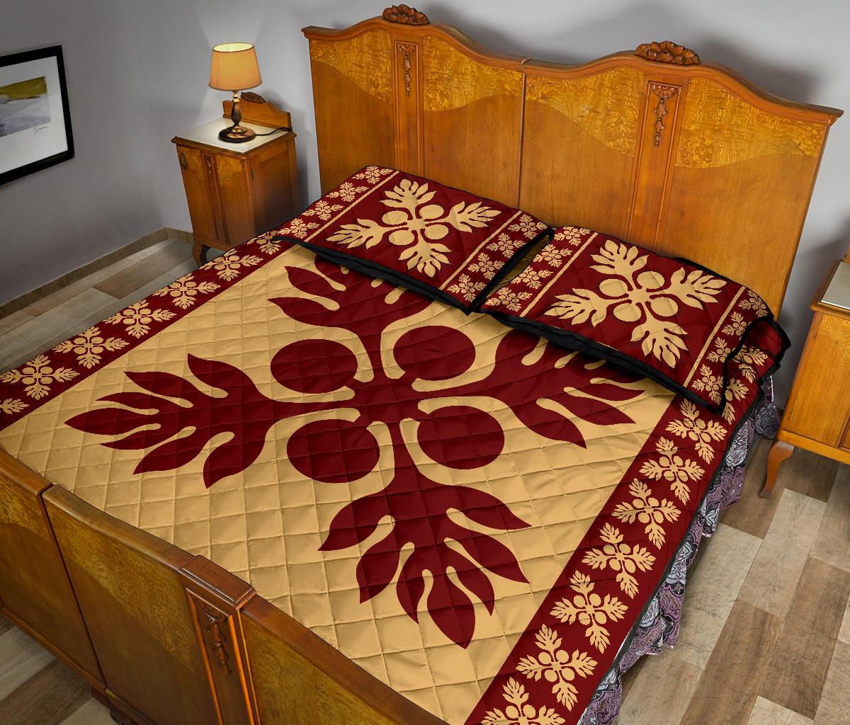 Hawaiian Quilt Pattern Palm Tree Fire Quilt Bed Set - Polynesian Pride