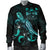 Fiji Polynesian Men's Bomber Jacket - Turtle With Blooming Hibiscus Turquoise - Polynesian Pride