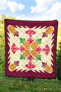 Hawaiian Pineapple Pattern Premium Quilt - Burgundy - Argu Style - AH - Polynesian Pride