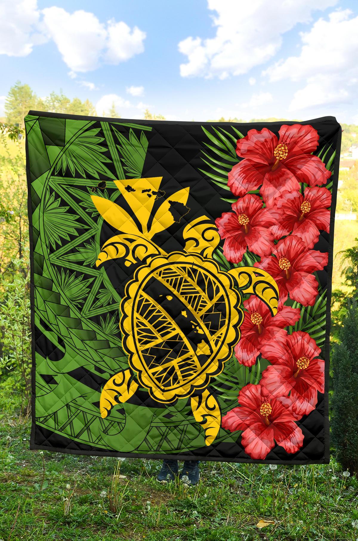 Hawaii Turtle Hibiscus Polynesian Premium Quilt - Aphos Style - Polynesian Pride
