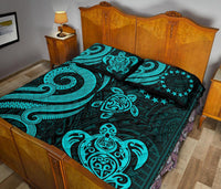 Cook Islands Quilt Bed Set - Turquoise Tentacle Turtle - Polynesian Pride