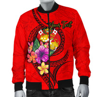Tonga Polynesian Custom Personalised Men's Bomber Jacket - Floral With Seal Red - Polynesian Pride