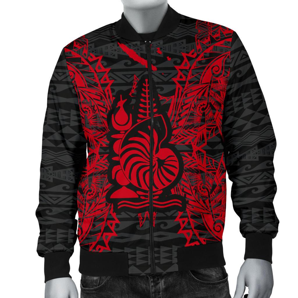 New Caledonia Polynesian Men's Bomber Jacket Map Red - Polynesian Pride
