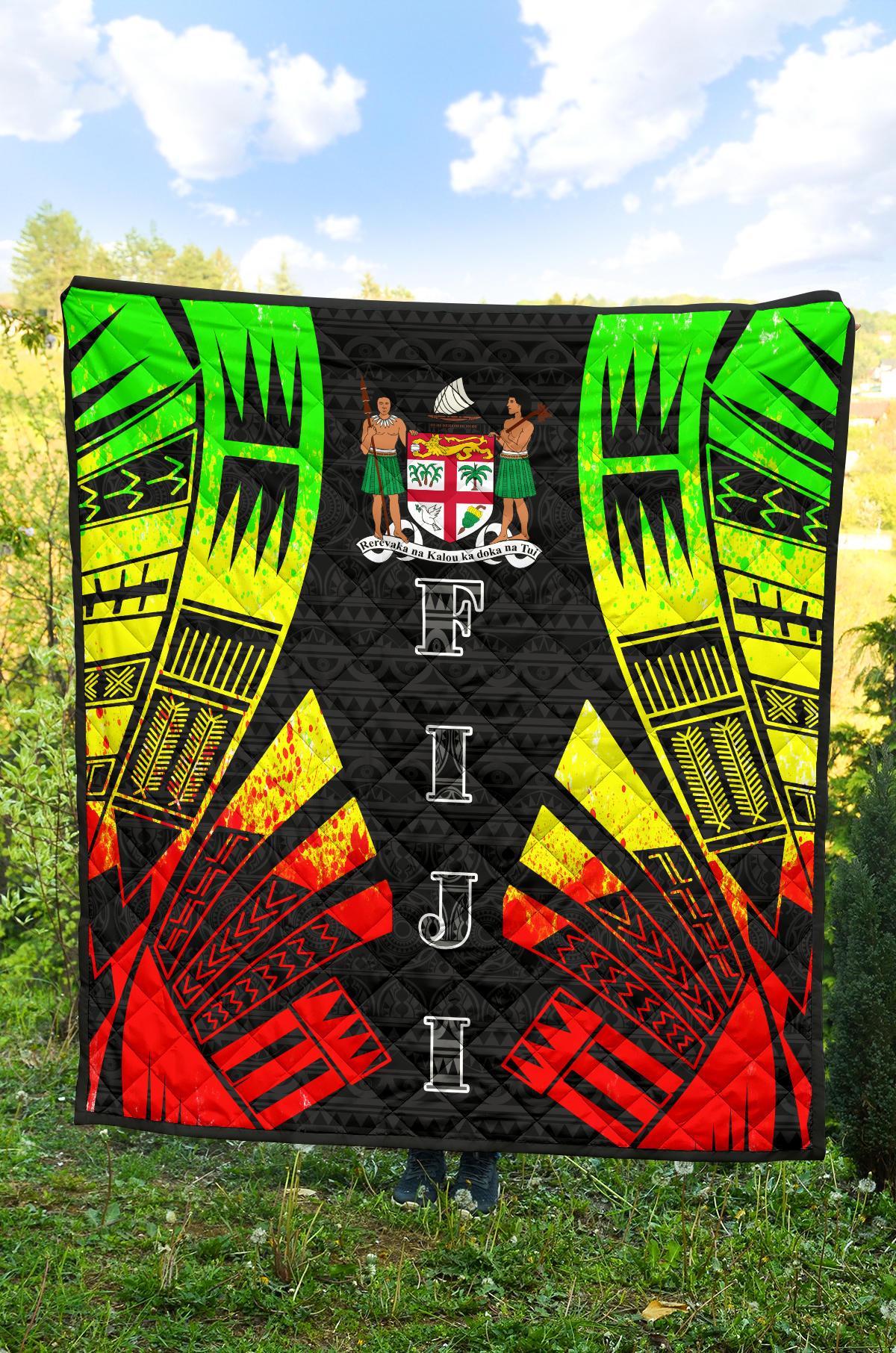 Fiji Premium Quilt - Fiji Coat Of Arms Polynesian Reggae Tattoo - Polynesian Pride
