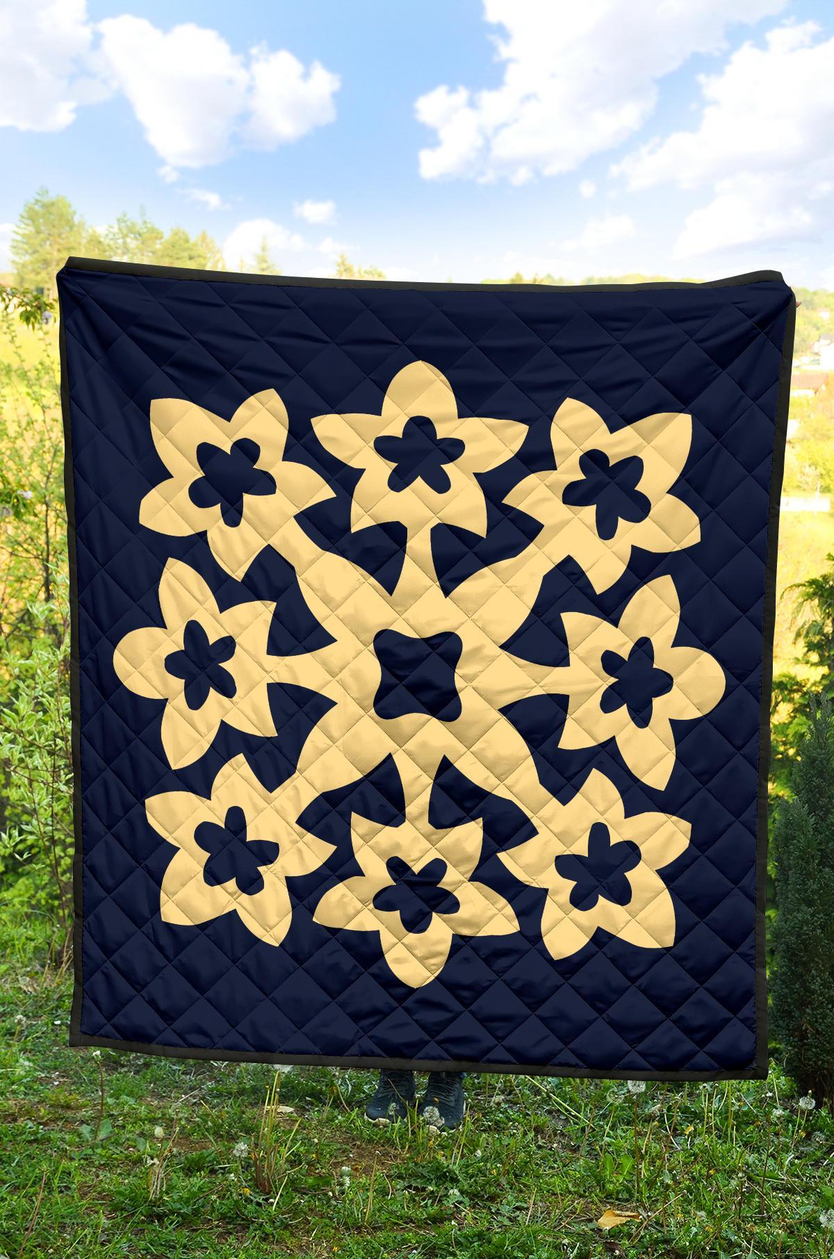 Hawaiian Premium Quilt Royal Pattern - Indigo - A1 Style - Polynesian Pride