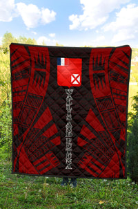 Wallis And Futuna Premium Quilt - Wallis And Futuna Coat Of Arms Polynesian Red Tattoo (Dark Red) - Polynesian Pride