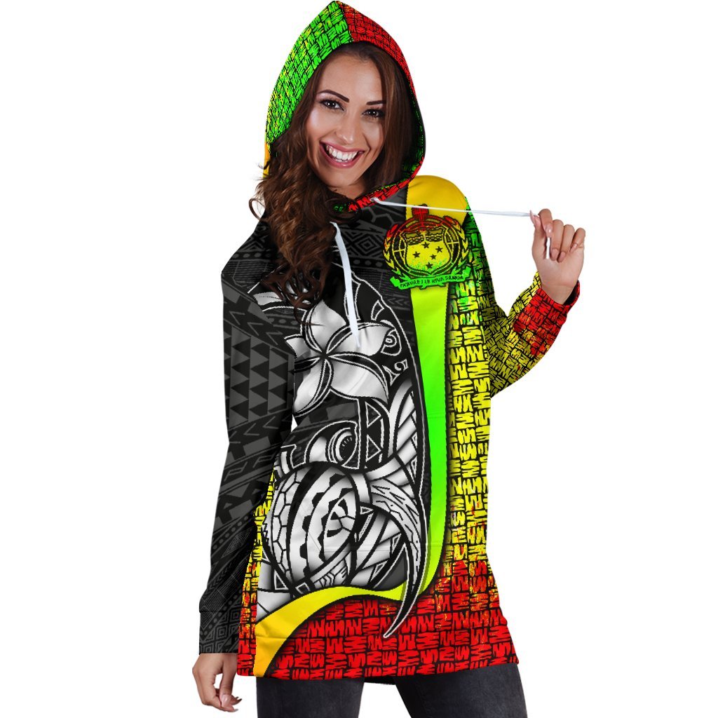 Samoa Polynesian Women's Hoodie Dress Reggae - Turtle With Hook - Polynesian Pride