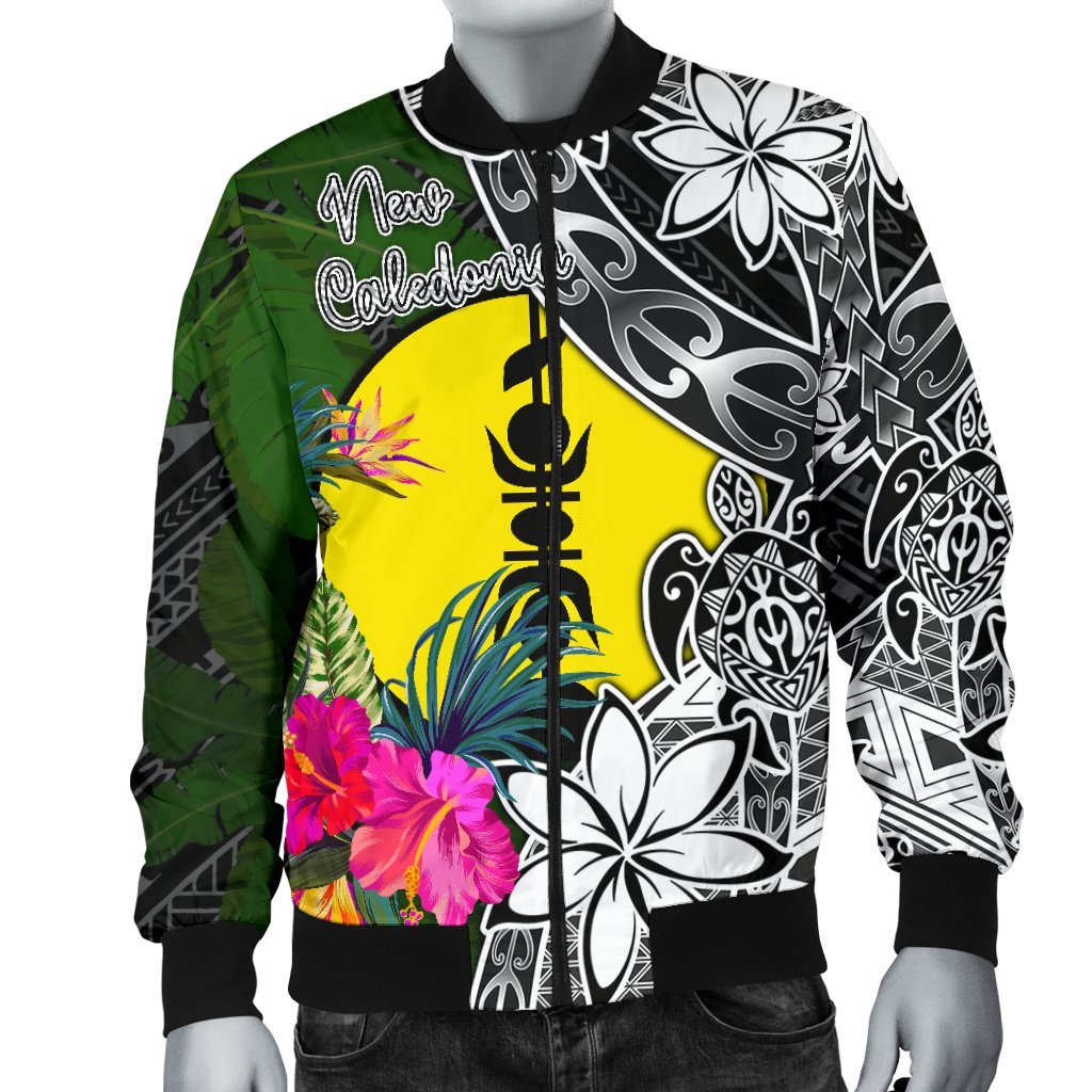 New Caledonia Men Bomber Jacket - Turtle Plumeria Banana Leaf - Polynesian Pride