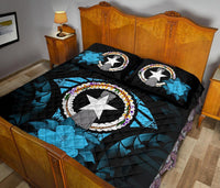 Northern Mariana Islands Polynesian Quilt Bed Set Hibiscus Blue - Polynesian Pride