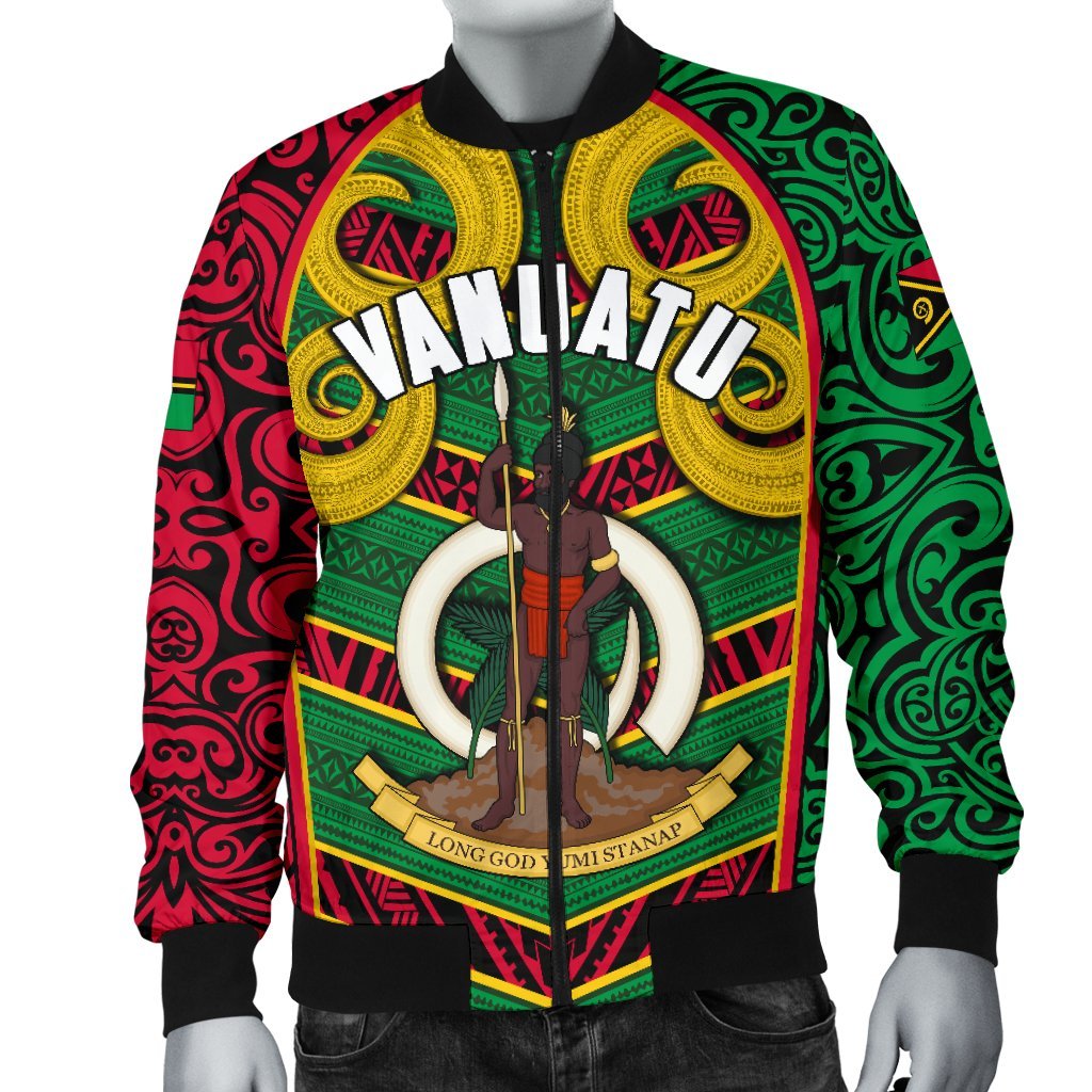 Vanuatu Men'S Bomber Jacket Pig Tusk Polynesian Coat Of Arms - Polynesian Pride
