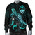 Guam Polynesian Men's Bomber Jacket - Turtle With Blooming Hibiscus Turquoise - Polynesian Pride