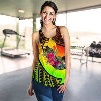 Papua New Guinea Women's Racerback Tank - Polynesian Hook And Hibiscus (Reggae) Art - Polynesian Pride