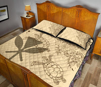 Hawaii Turtle Kanaka Map Beige - Quilt Bed Set AH - Polynesian Pride