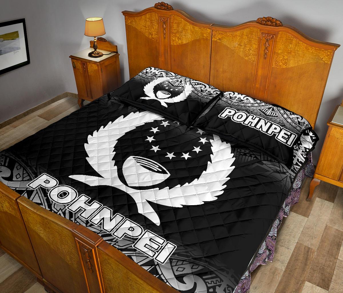 Pohnpei Quilt Bed Set - Pohnpei Flag Black Fog Style - Polynesian Pride