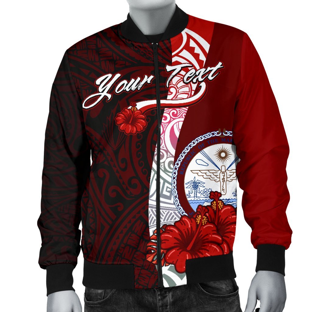 Marshall Islands Polynesian Custom Personalised Men's Bomber Jacket - Coat Of Arm With Hibiscus - Polynesian Pride