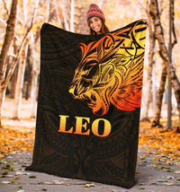 Sun In Leo Zodiac Premium Blanket Polynesian Tattoo Simple - Orange Black - Polynesian Pride