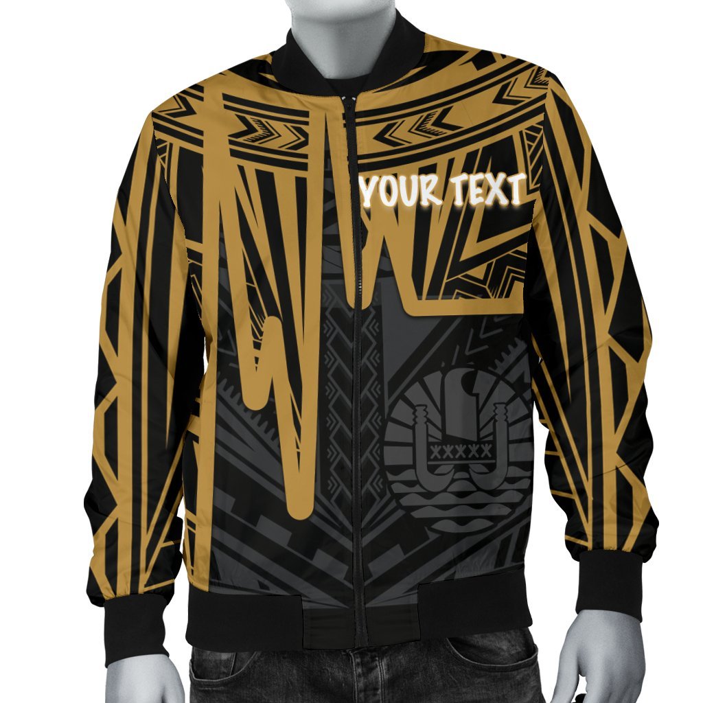 Tahiti Personalised Men's Bomber Jacket - Tahiti Seal In Heartbeat Patterns Style (Gold) - Polynesian Pride