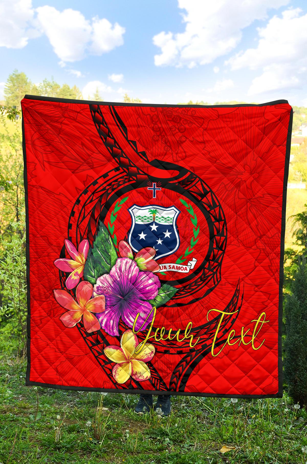 Samoa Polynesian Custom Personalised Premium Quilt - Floral With Seal Red - Polynesian Pride
