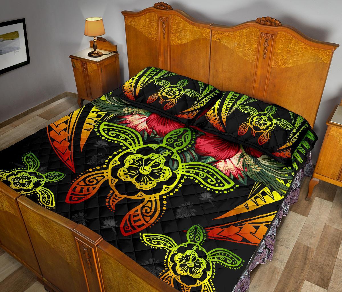 Hawaii Turtle Tropical Polynesian Quilt Bed Set - Iris Style - AH - Polynesian Pride