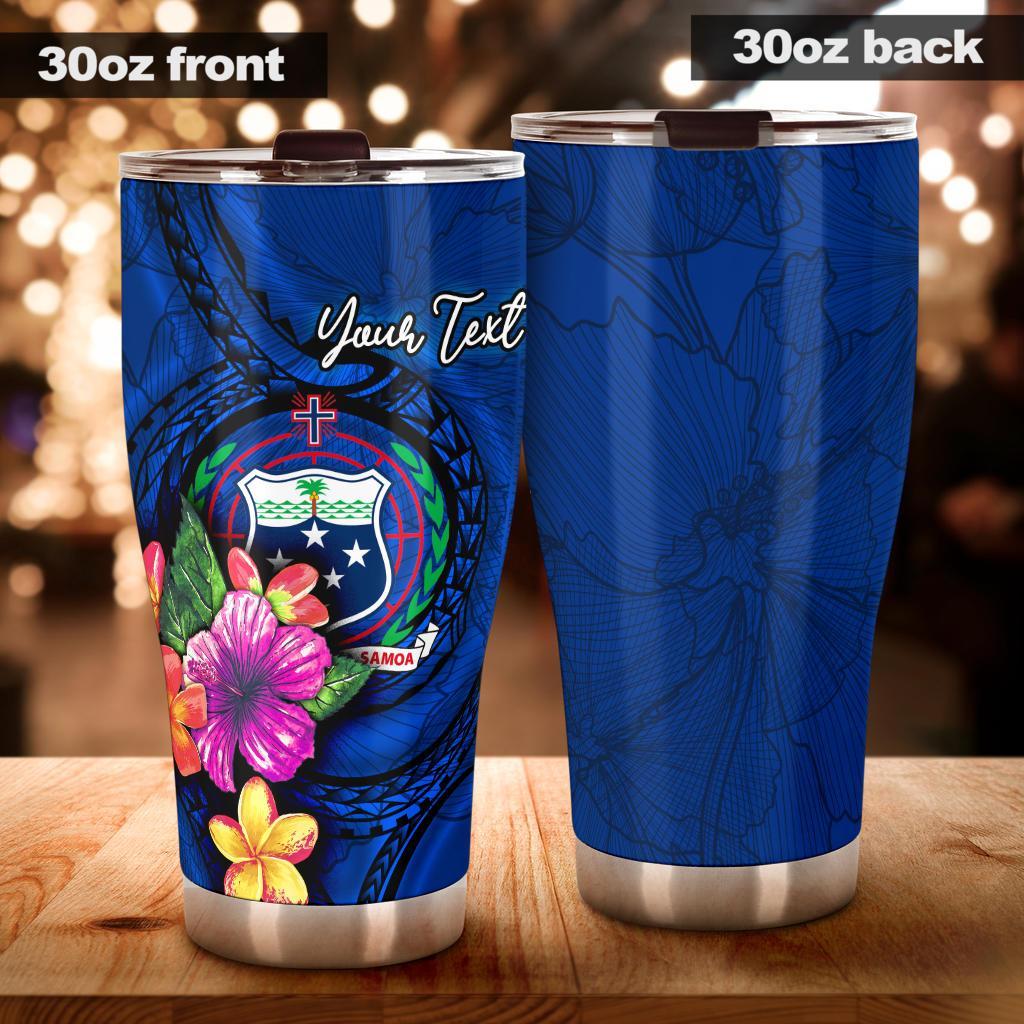 Samoa Polynesian Custom Personalised Tumbler - Floral With Seal Blue X-Large 30oz Blue - Polynesian Pride
