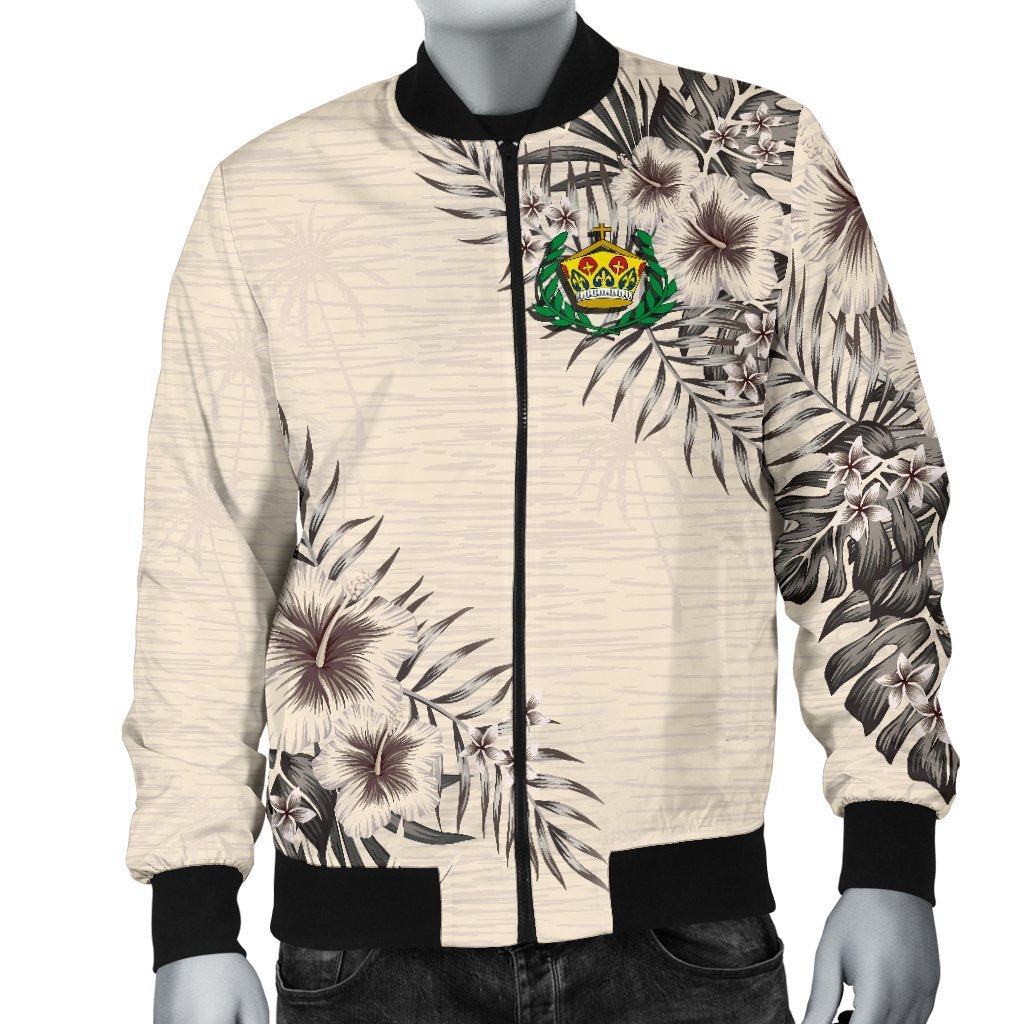 Tonga Men's Bomber Jacket - The Beige Hibiscus Beige - Polynesian Pride
