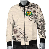 Tonga Men's Bomber Jacket - The Beige Hibiscus Beige - Polynesian Pride