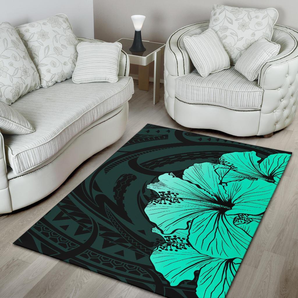 Royal Hibiscus Polynesian Tribal Area Rug Turquoise AH - Polynesian Pride