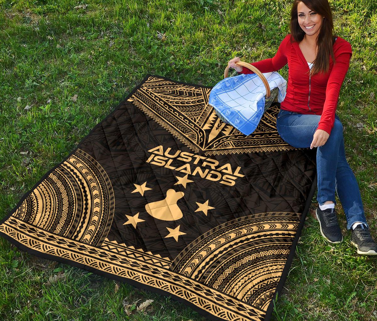 Austral Islands Premium Quilt - Austral Islands Flag Polynesian Chief Gold Version - Polynesian Pride