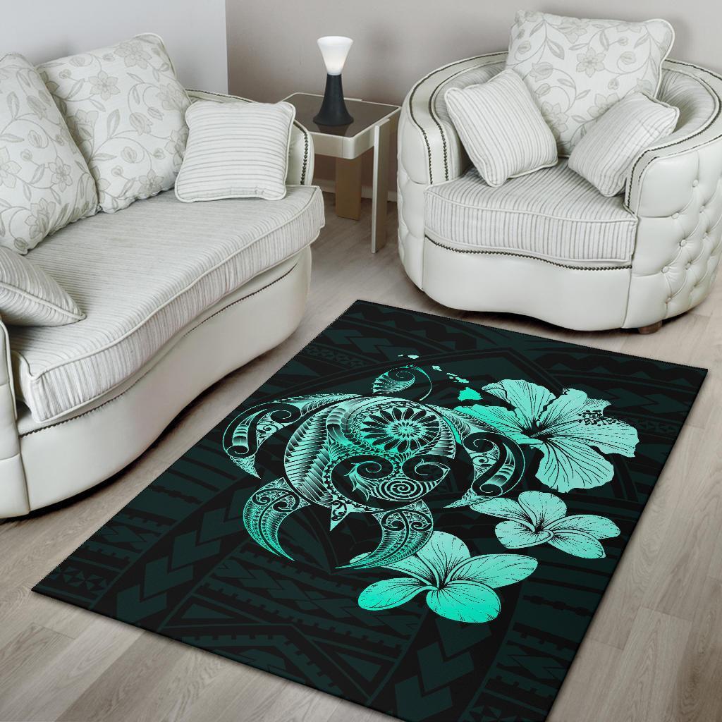 Hibiscus Plumeria Mix Polynesian Turtle Area Rug AH - Polynesian Pride