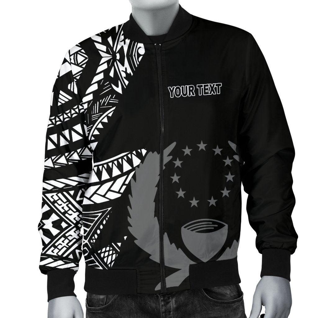 Pohnpei Personalised Custom Men's Bomber Jacket - Micronesian Pattern Flash Black - Polynesian Pride