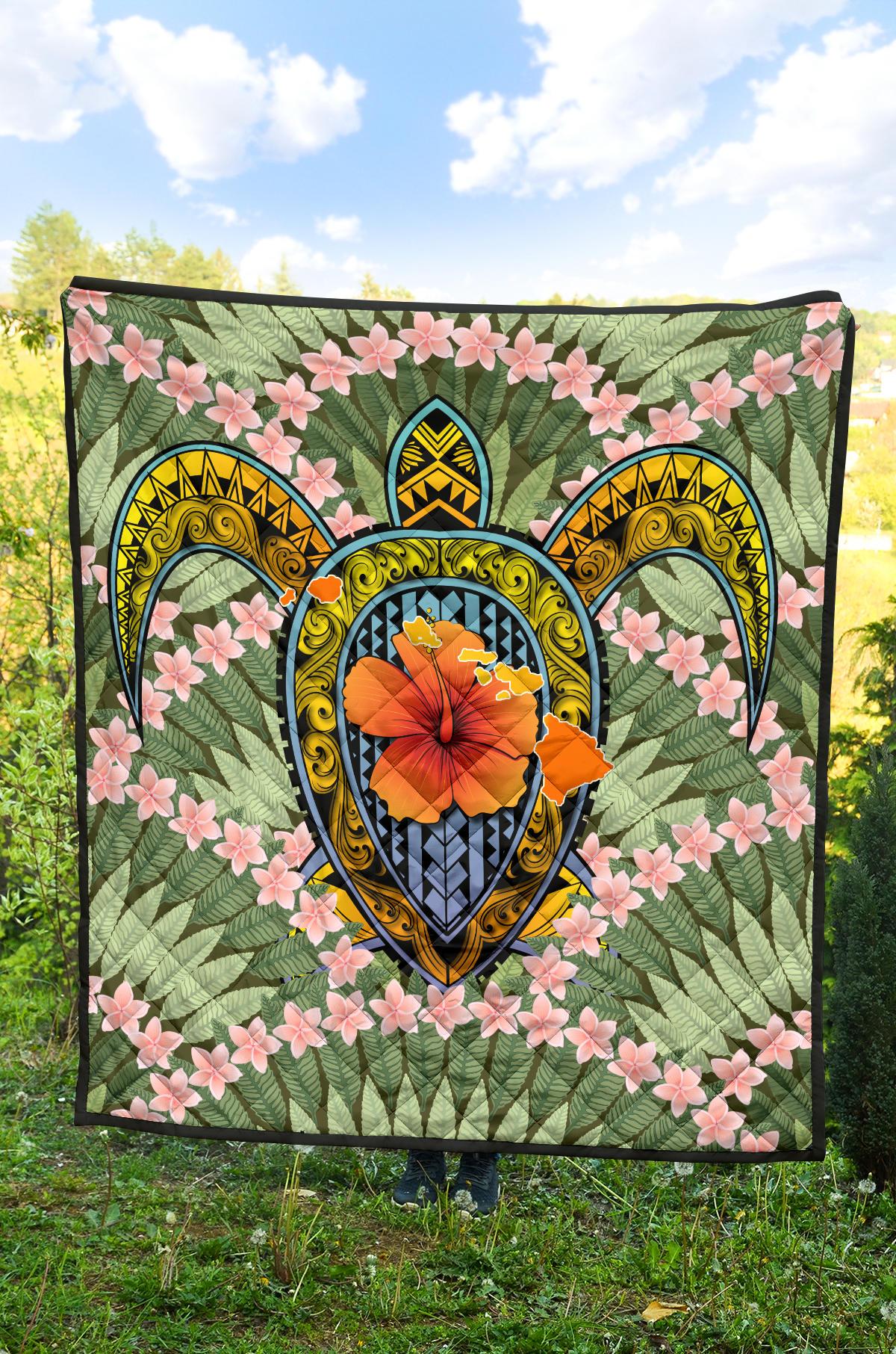 Hawaii Turtle Map Plumeria Hawaiian Tropical Premium Quilt - Candy Style - AH - Polynesian Pride
