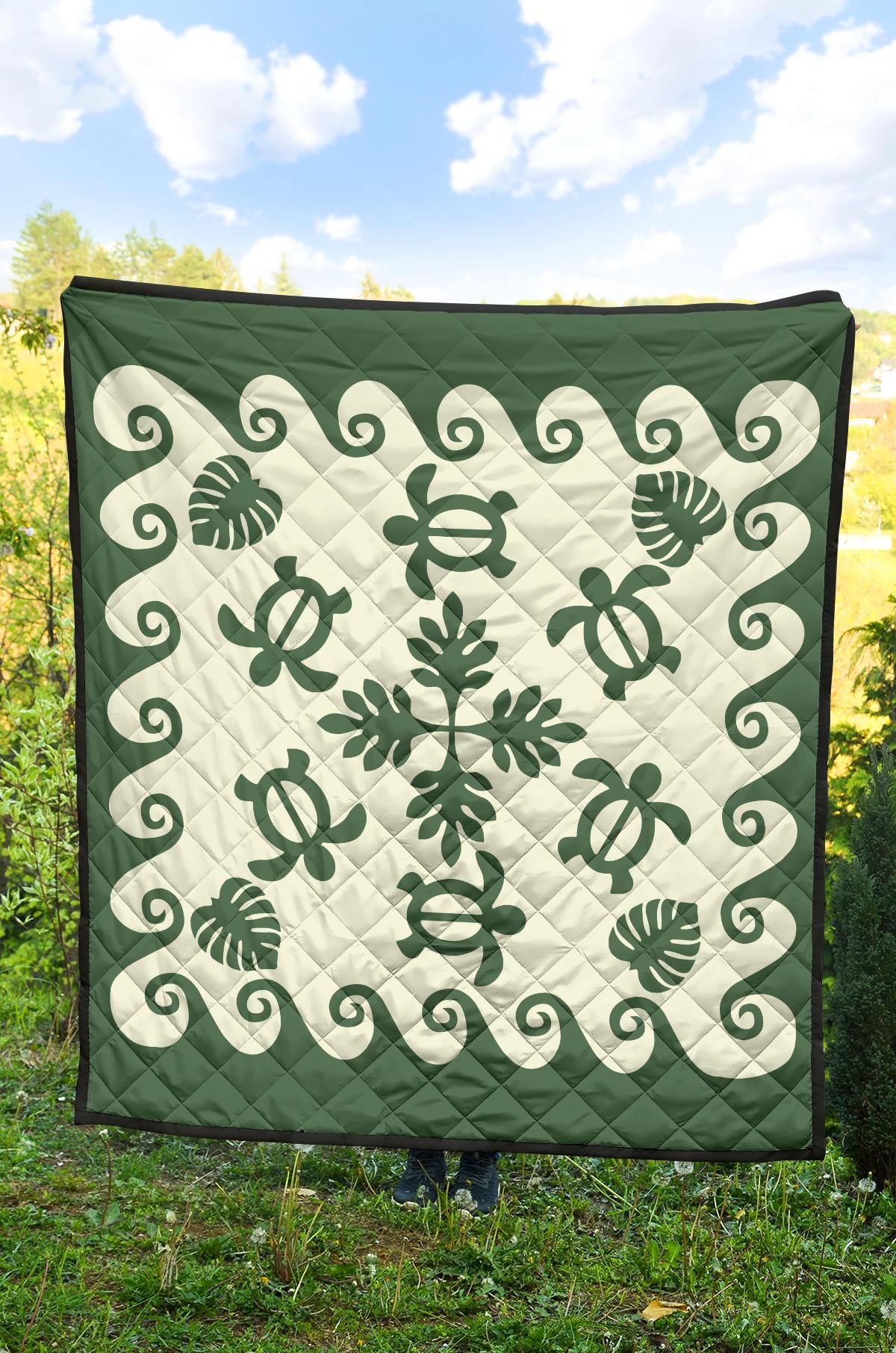 Hawaiian Premium Quilt Tropical Turtle Pattern - Green - Polynesian Pride