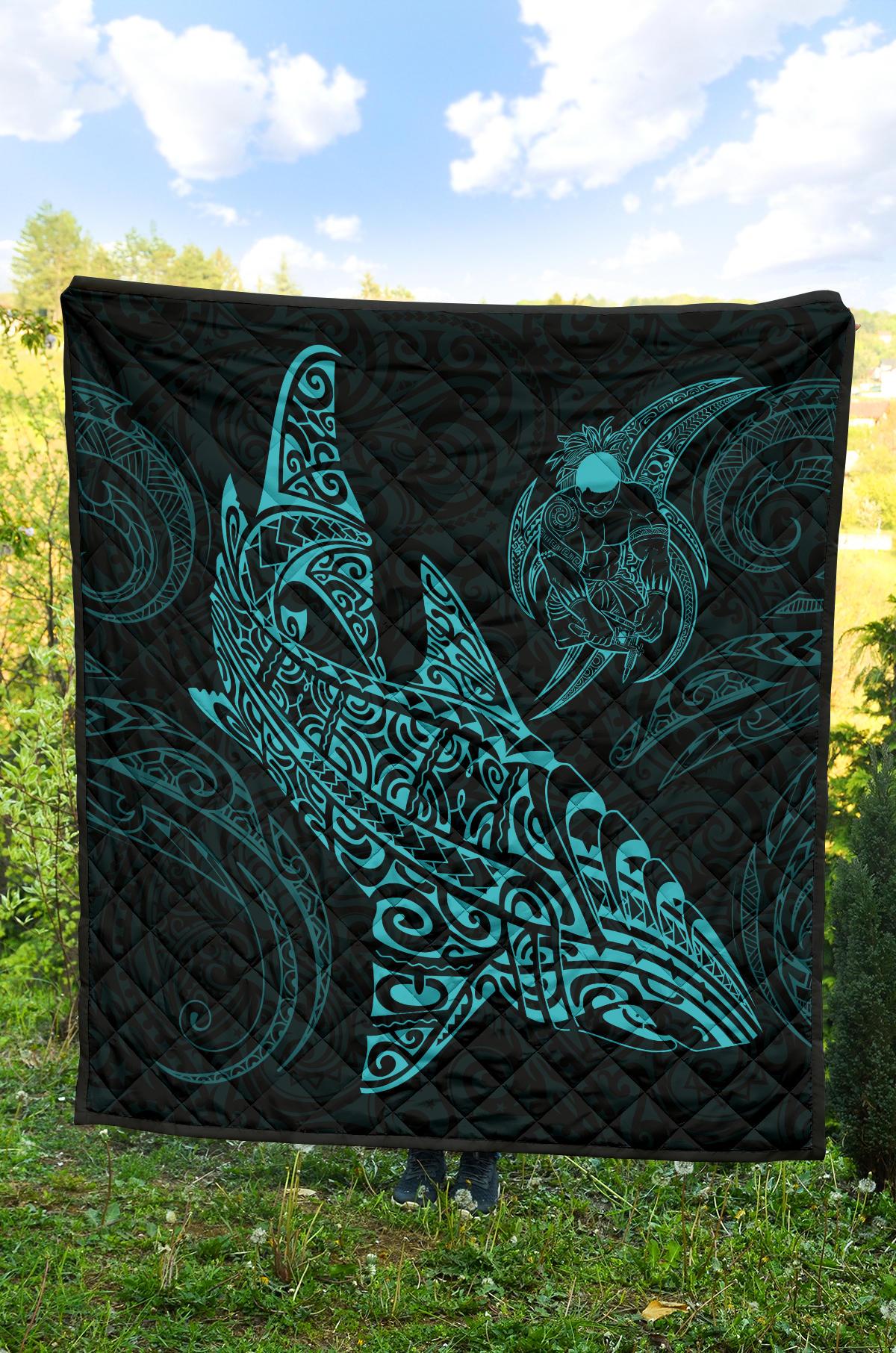 Polynesian Quilt - Polynesian Blue Shark Warrior Tattoo - Polynesian Pride