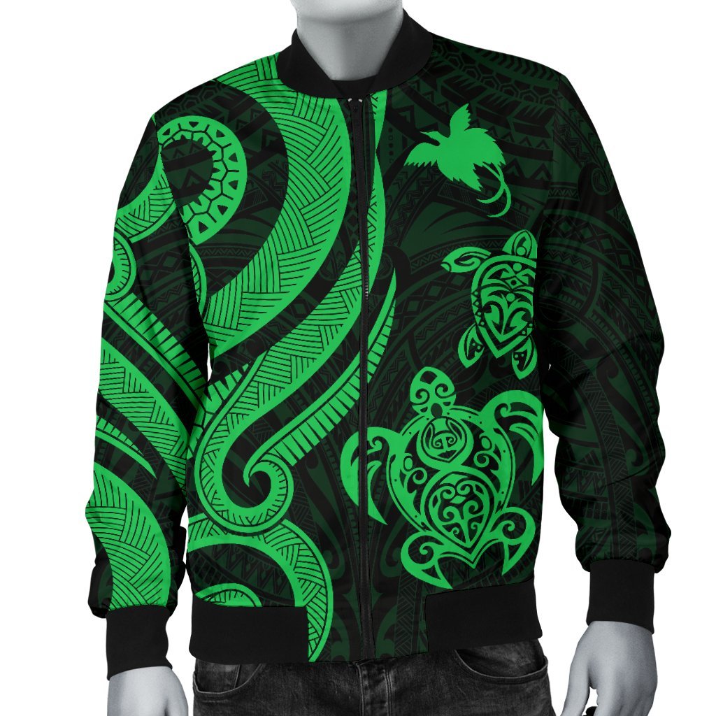 Papua New Guinea Men's Bomber Jacket - Green Tentacle Turtle - Polynesian Pride