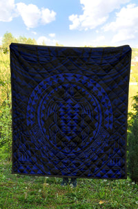 Hawaiian Kakau Honu Arc Blue Polynesian Premium Quilt - Polynesian Pride