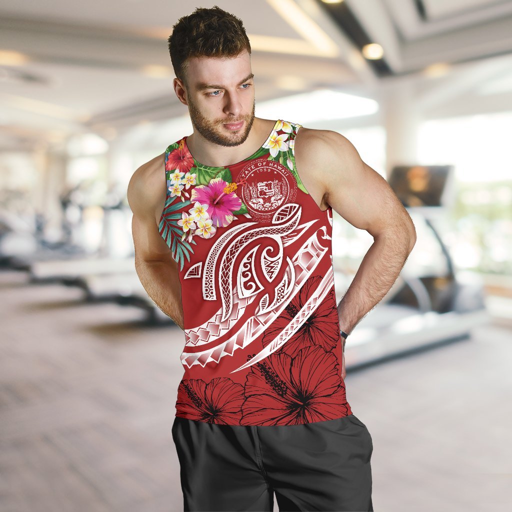 Polynesian Hawaii Men's Tank Top - Summer Plumeria (Red) Red - Polynesian Pride