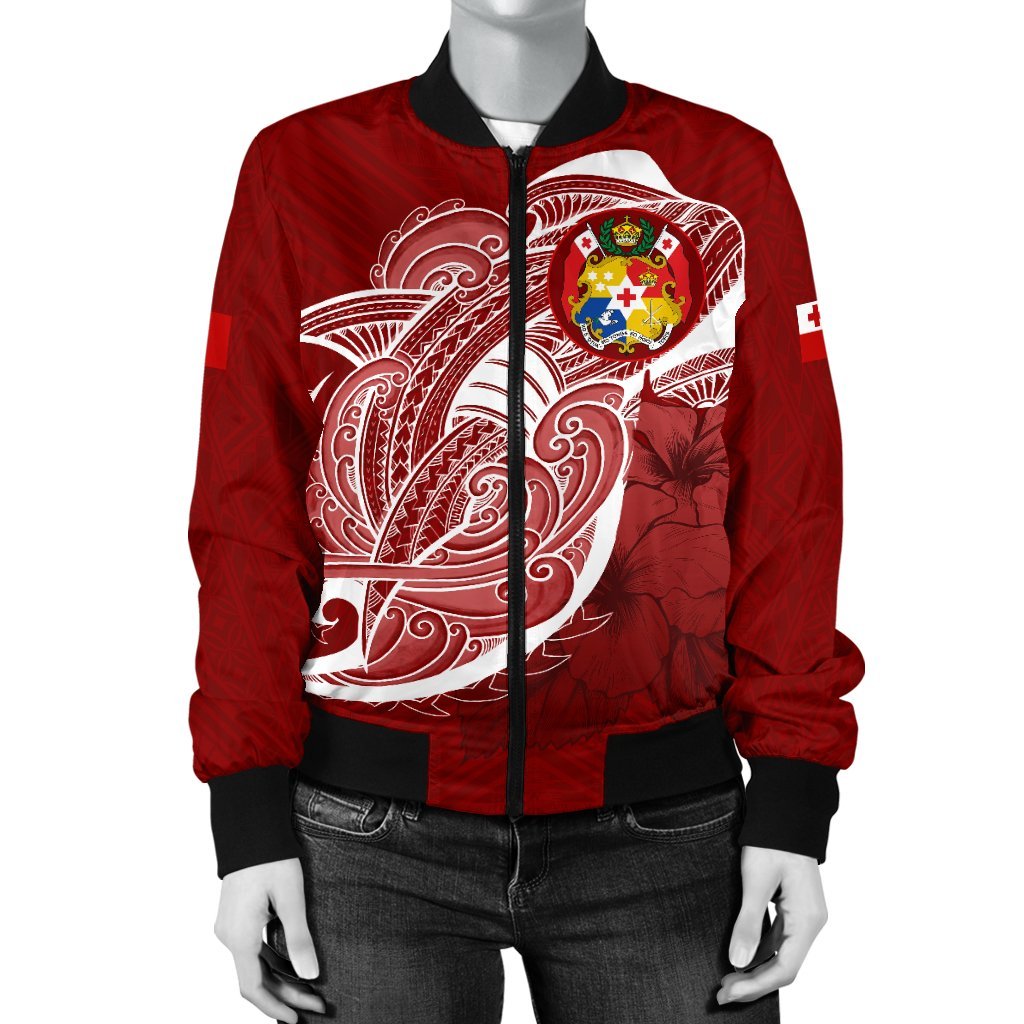Tonga Women'S Bomber Jacket Shark Coat Of Arms - Polynesian Pride