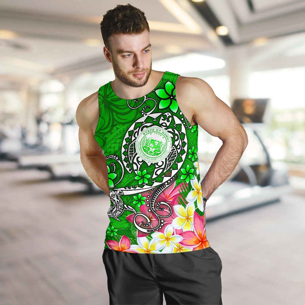 Hawaii Polynesian Men's Tank Top - Hawaii Seal With Turtle Plumeria (Green) - Polynesian Pride