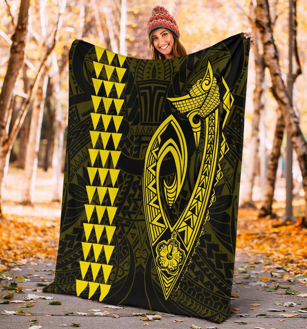 Hawaii Kakau Makau Fish Hook Polynesian Premium Blanket - Yellow - Polynesian Pride
