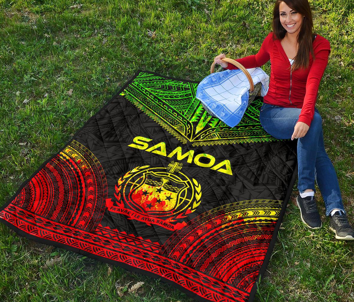 Samoa Premium Quilt - Samoa Coat Of Arms Polynesian Chief Reggae Version - Polynesian Pride