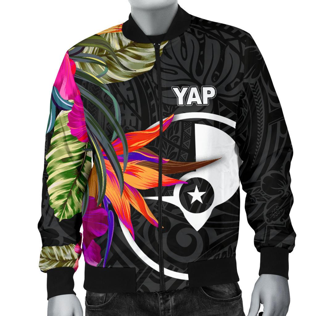 Yap Men's Bomber Jacket - Polynesian Hibiscus Pattern - Polynesian Pride