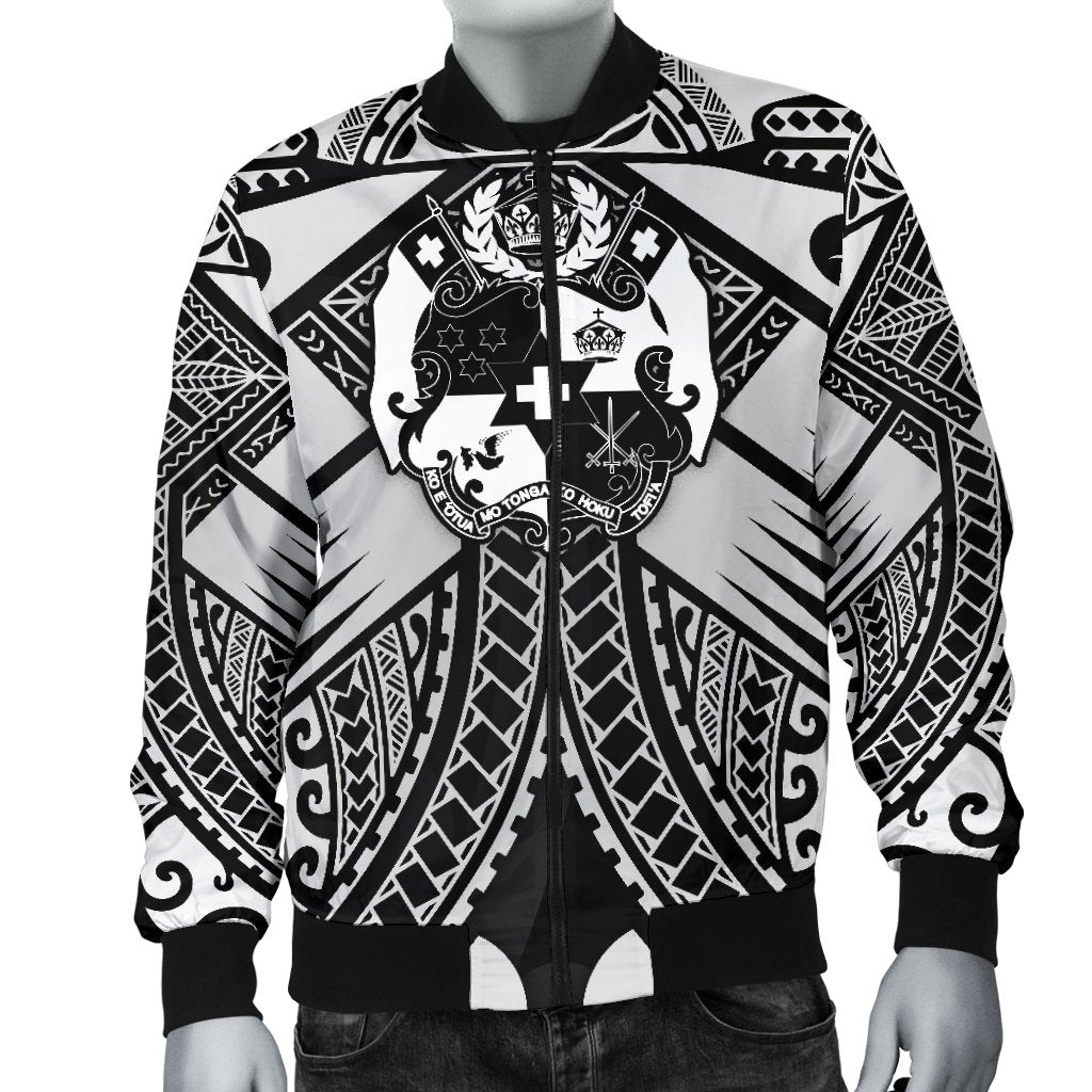 Tonga Polynesian Men's Bomber Jacket - Tonga White Seal with Polynesian tattoo - Polynesian Pride