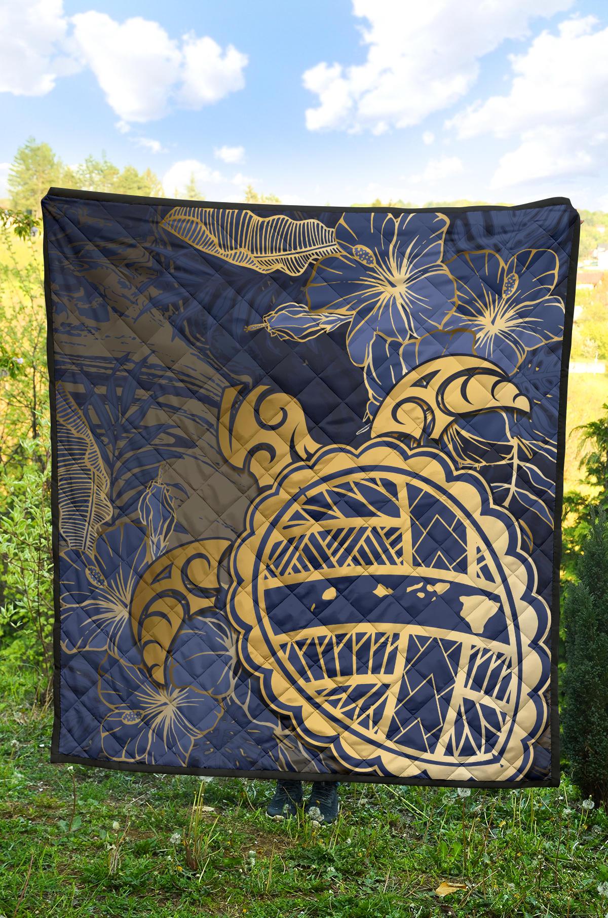 Hawaii Turtle Hibiscus Gold Premium Quilt - Kyn Style - Polynesian Pride