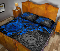 Samoa Polynesian Quilt Bed Set - Samoa Coat Of Arms & Blue Turtle Hibiscus - Polynesian Pride