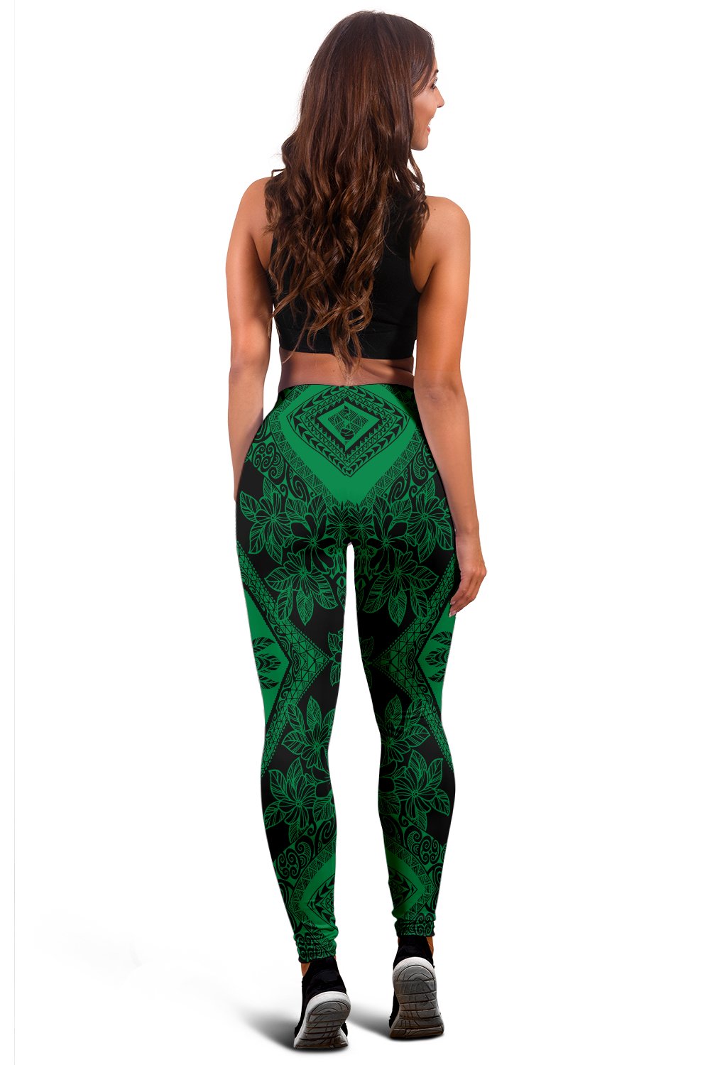 Polynesian Plumeria Mix Green Black Hawaii Women's Leggings AH - Polynesian Pride
