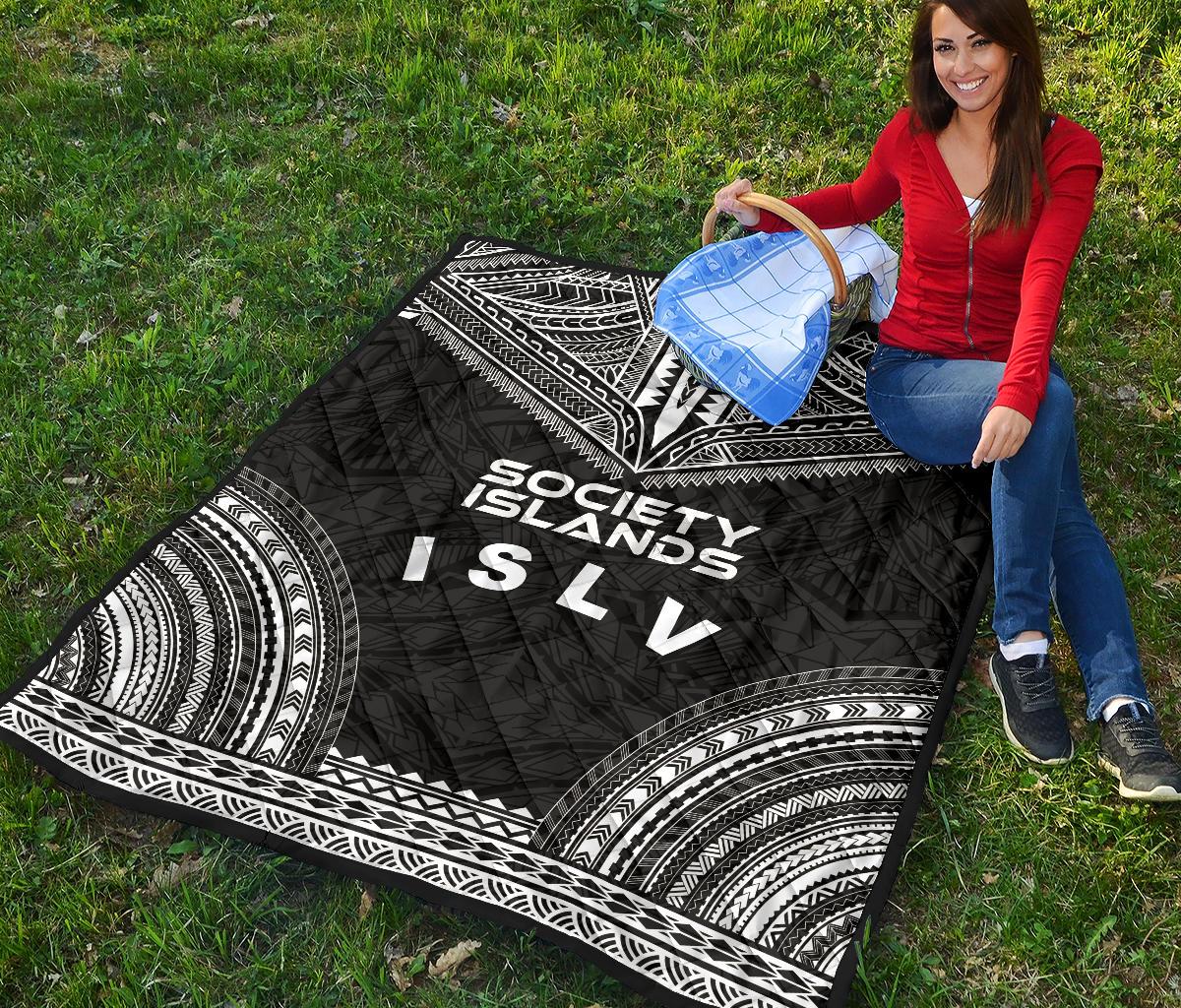 Society Islands Premium Quilt - Society Islands Flag Polynesian Chief Black Version - Polynesian Pride
