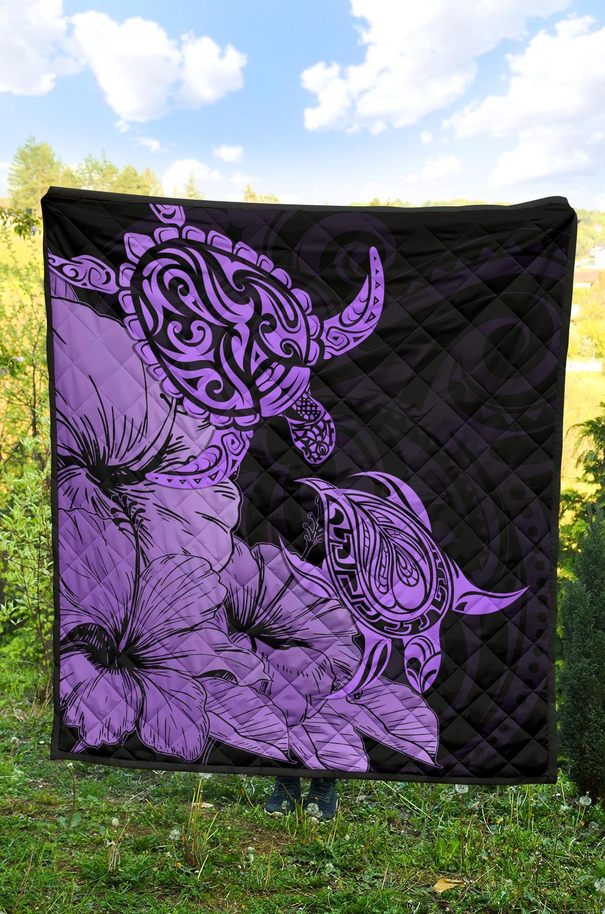 Hawaii Turtle Premium Quilt Polynesian Hibiscus Art Violet AH - Polynesian Pride
