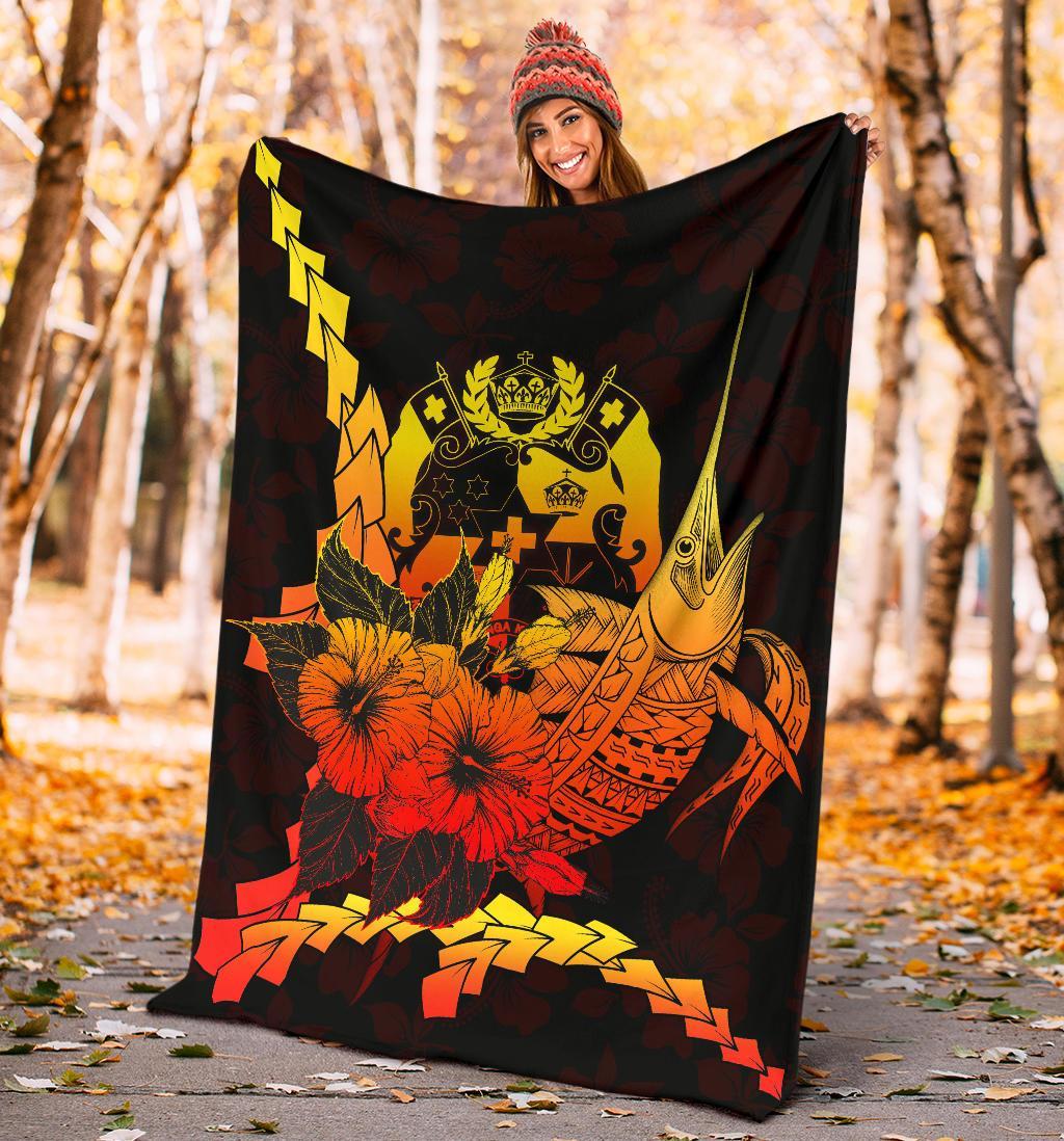 Tonga Polynesian Premium Blanket - Swordfish With Hibiscus - Polynesian Pride