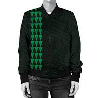 Hawaii Kakau Polynesian Anchor Women's Bomber Jacket - Green - Polynesian Pride