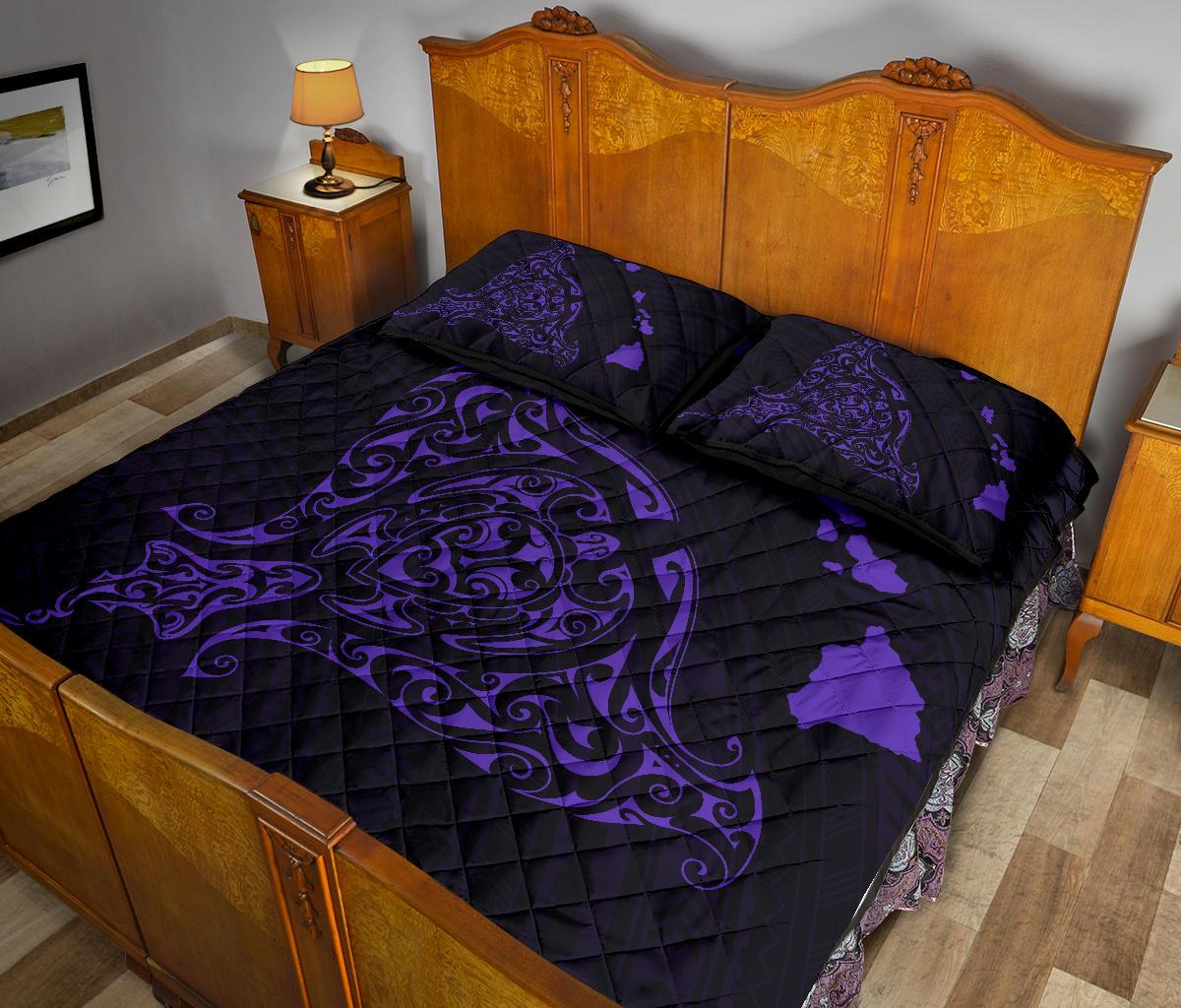 Rays Hawaii Map Polynesian Quilt Bed Set - Purple - Polynesian Pride